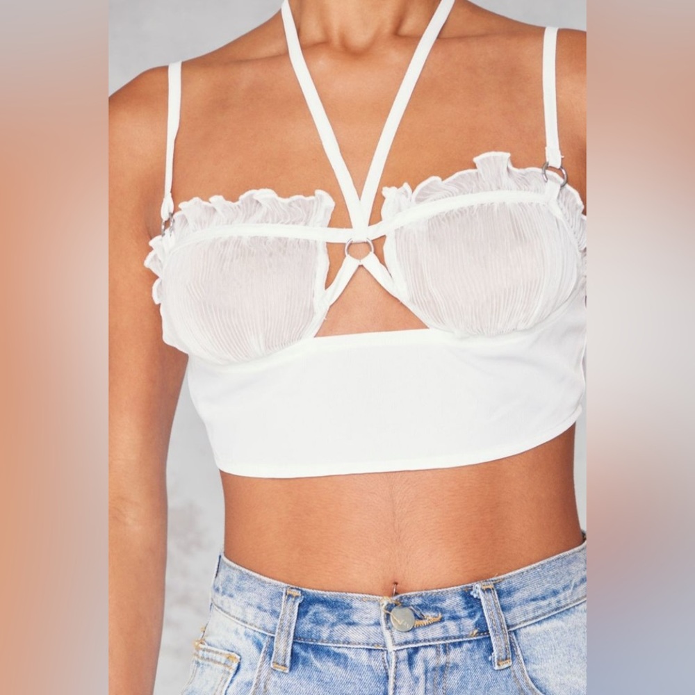 PrettyLittleThing Ivory Sheer Lace Bralette